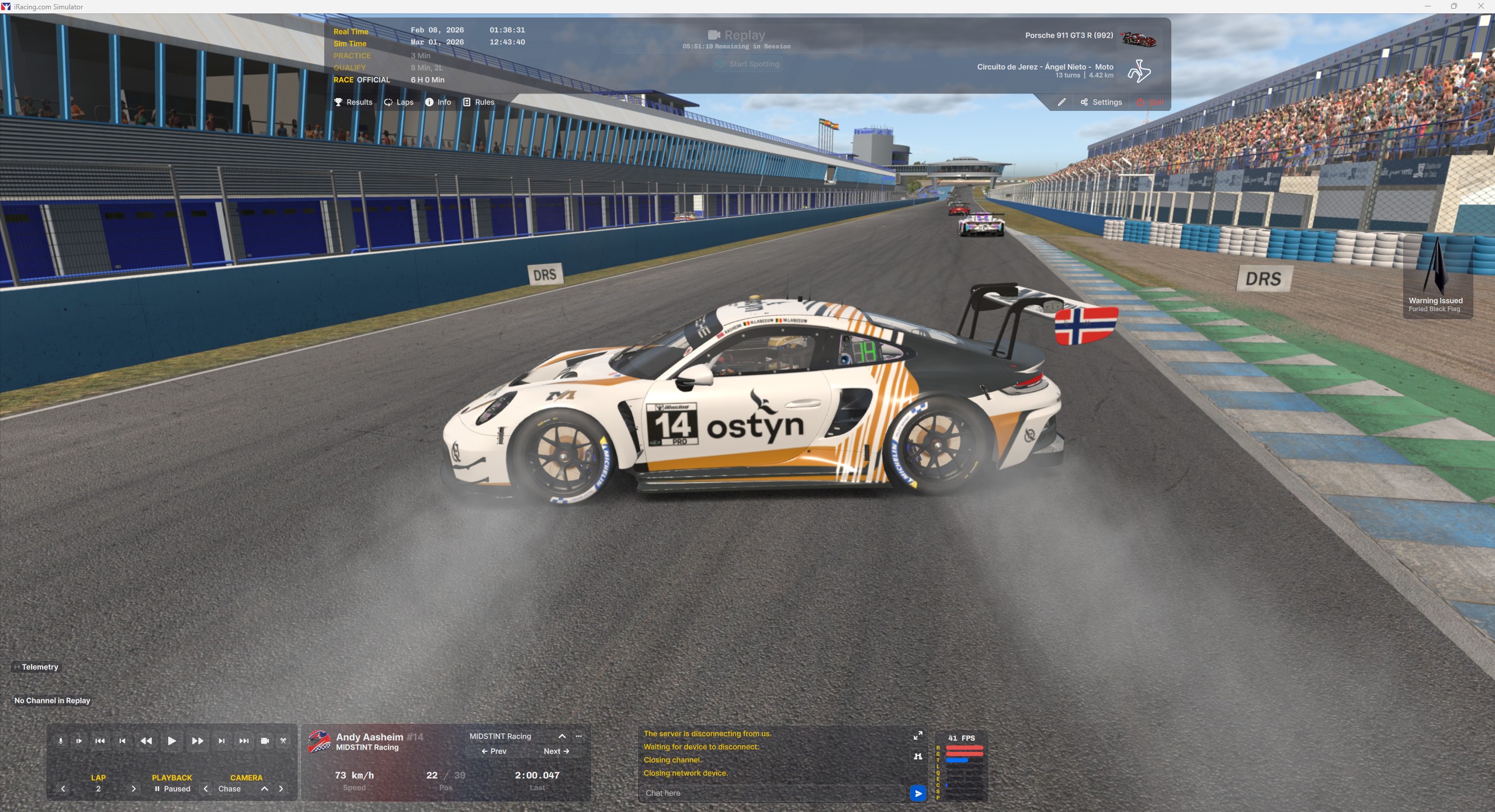 Andy's Porsche 911 GT3 R racing in the rain at Jerez